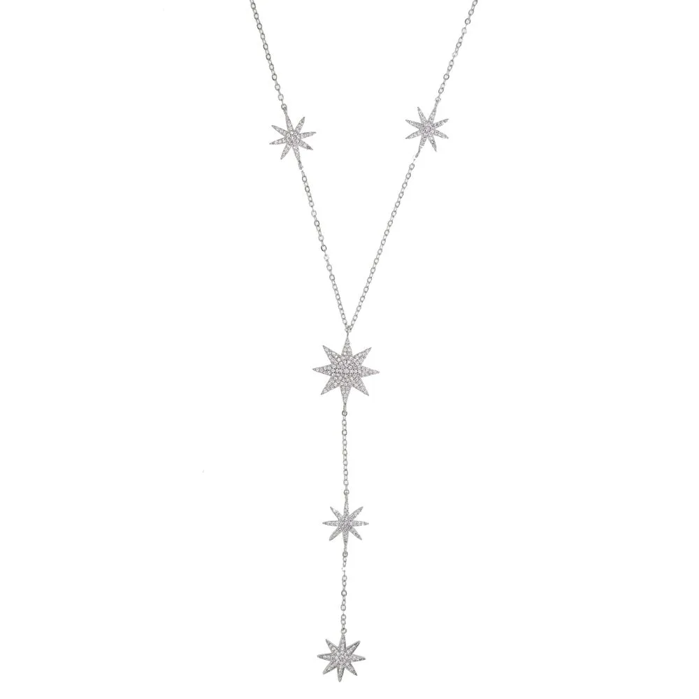 micro pave cz sparking star north star charm long women chain necklace Y lariat summer sexy women fashion star design jewelry