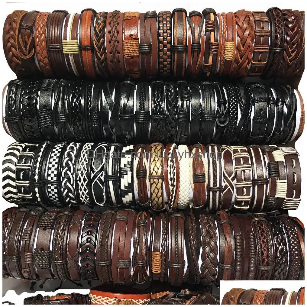 chain 50pcsset wholesale lots bulk random punk mens leather bracelets femme pulseras bileklik couple bracelet men jewelry wp2 230710