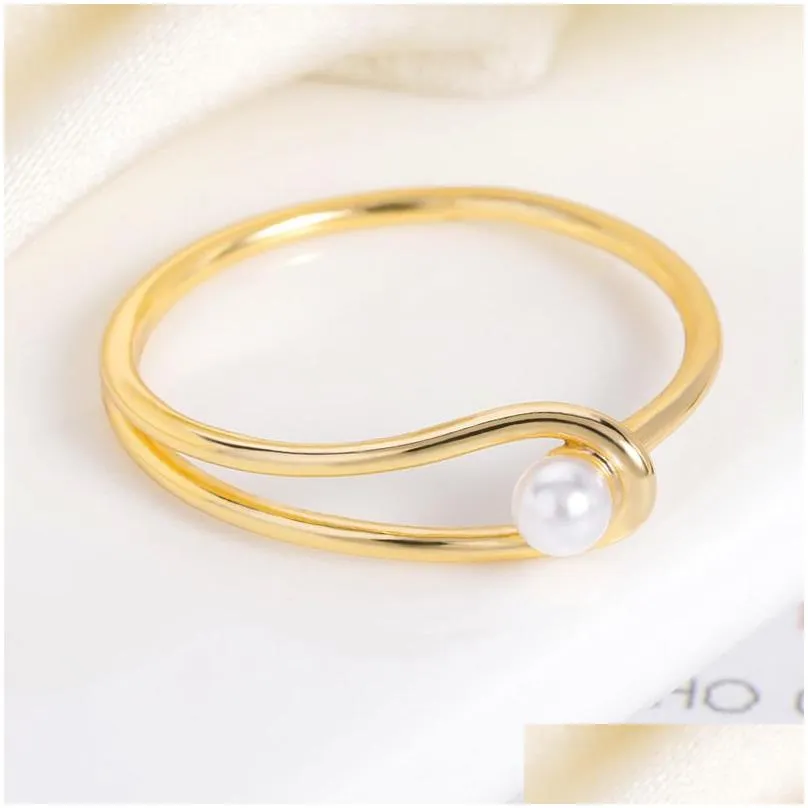 Band Rings Elegant Temperament Pearl For Women Simple Romantic Wedding Ring Fashion Female Jewelry Finger Accessories Gifts Wife Dro Otlpe