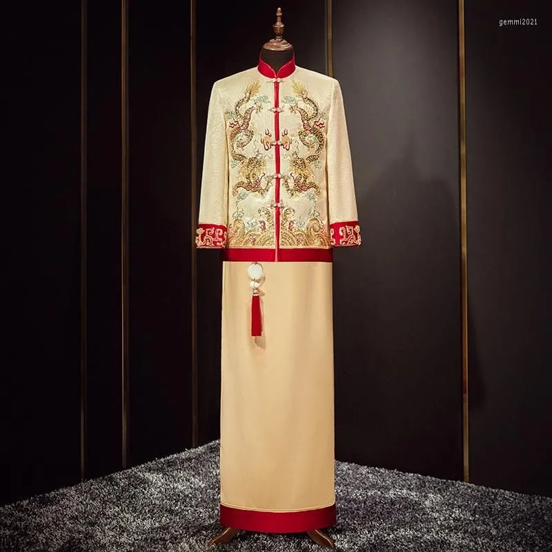 Ethnic Clothing Arrival Male Chinese Style Costume Groom Dress Jacket Long Gown Traditional Wedding Qipao For Men