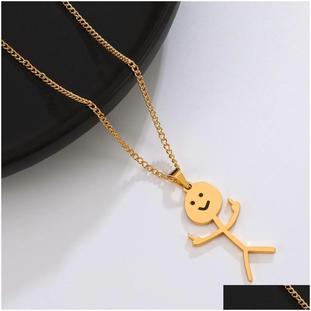 stainless steel necklace hip hop fun graffiti funny middle finger villain necklace for men vintage punk street gift jewelry