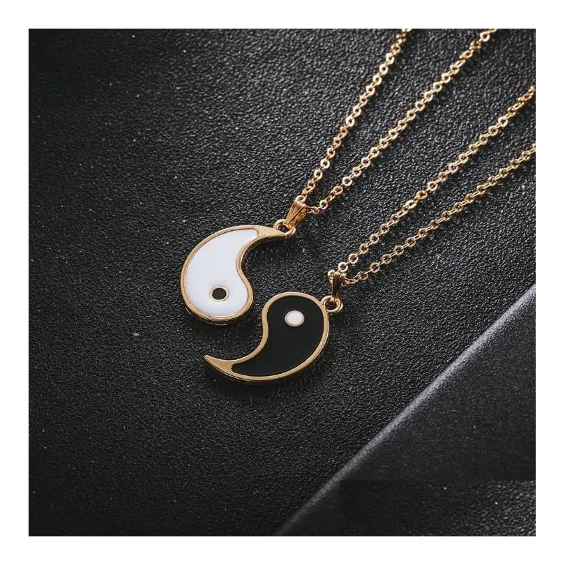 yin yang pendant necklace matching 2 pieces stainless steel puzzle piece birthday jewlery gifts for couple or friends