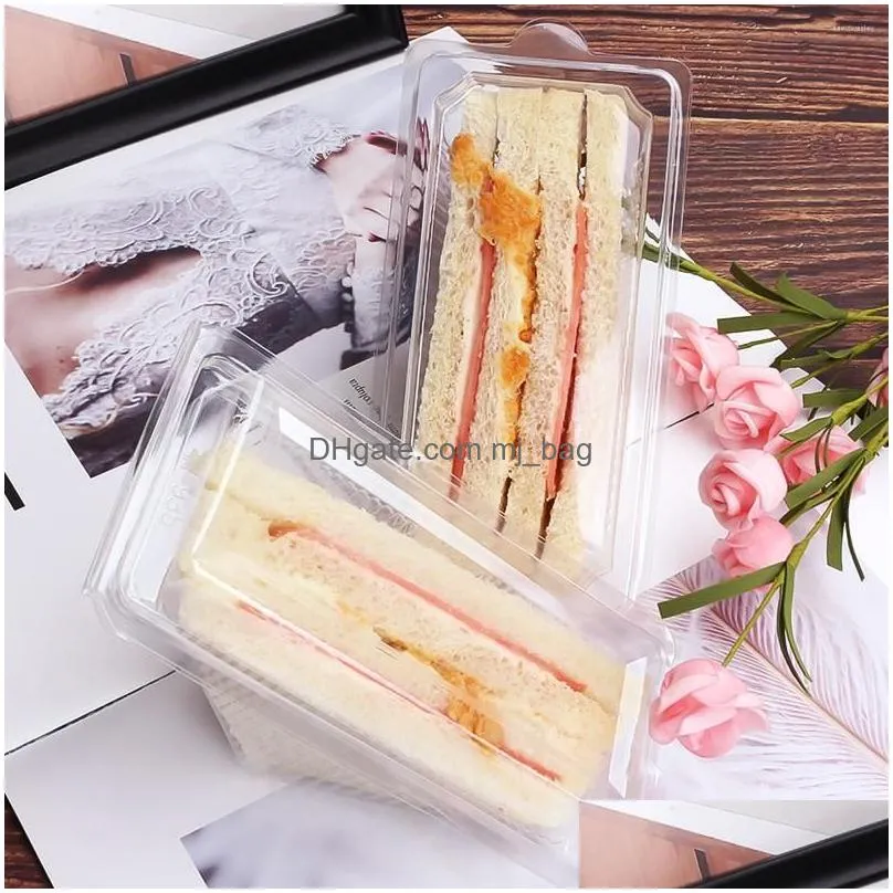 Dinnerware 100 Pcs Packing Box Containers Lids Cake Slice Sandwich Triangle Holder Lunch Baking Plastic Pies