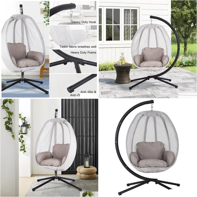 Hammocks Egg Hammock Chair Hanging Swing With Metal Stand And Cushion Drop Delivery Home Garden Furniture Outdoor Otmg0