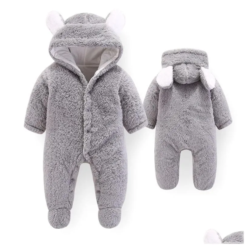 girl outfit autumn winter infant clothing thick fluff rompers for girls jumpsuit born baby boys clothes 210309