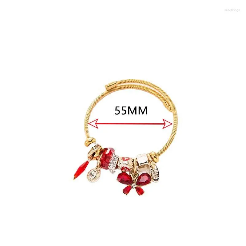 Bangle Golden Stainless Steel Wire Bracelet DIY Bee Butterfly Tassel Pendant Opening Adjustable