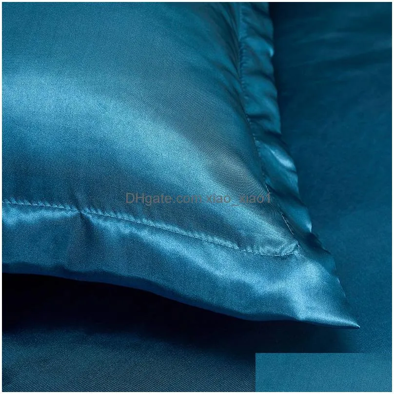 pure color imitation silk bedding bed sheet bed cover and pillowcase 4 sets