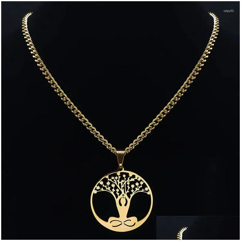 pendant necklaces artistic yoga tree of life necklace women hollow stainless steel meditation healing jewlery gift n2004s04