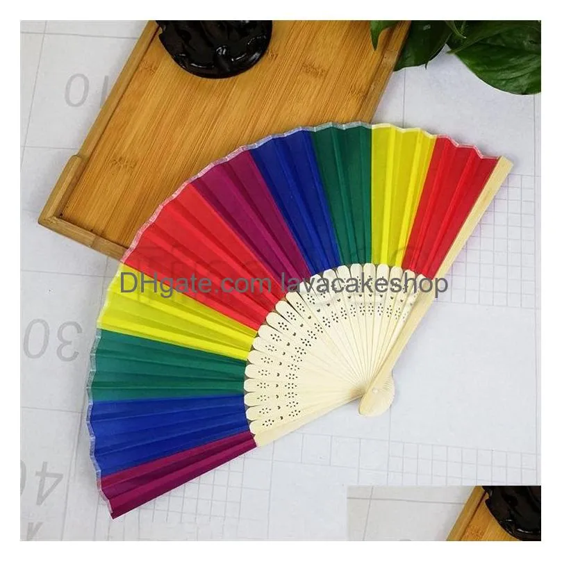 new rainbow led handheld folding fan retro style rainbow fan birthday graduation party holiday props t3i5669