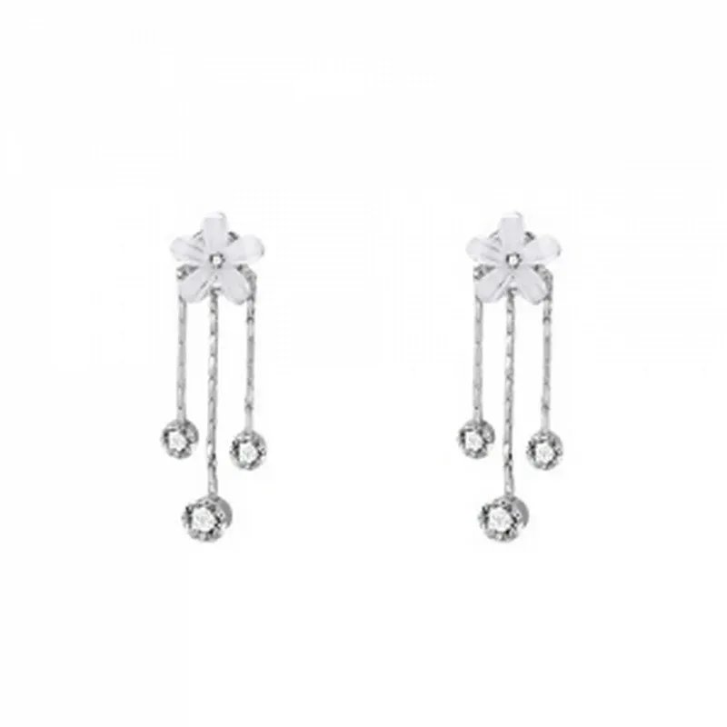 Dangle Earrings Korean Cute White Flower Charm Crystal Tassels Drop For Women Fashion Y2K Sweet Cool Party Jewelry