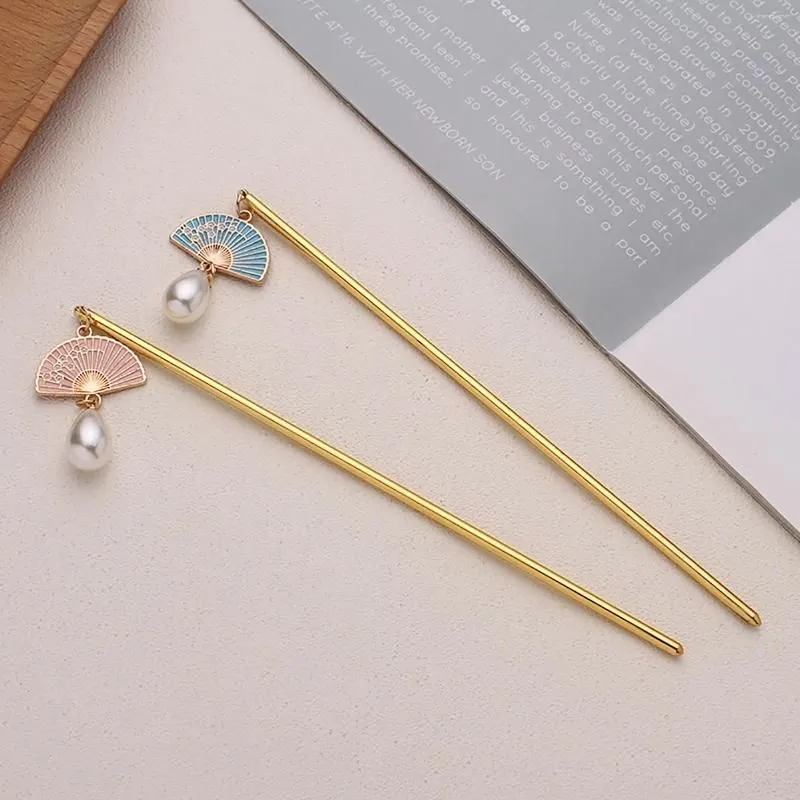 Hair Clips Woman Hanfu Matching Hairpin Vintage Style Fan Pendant Alloy Chopstick For Pairing With Clothes