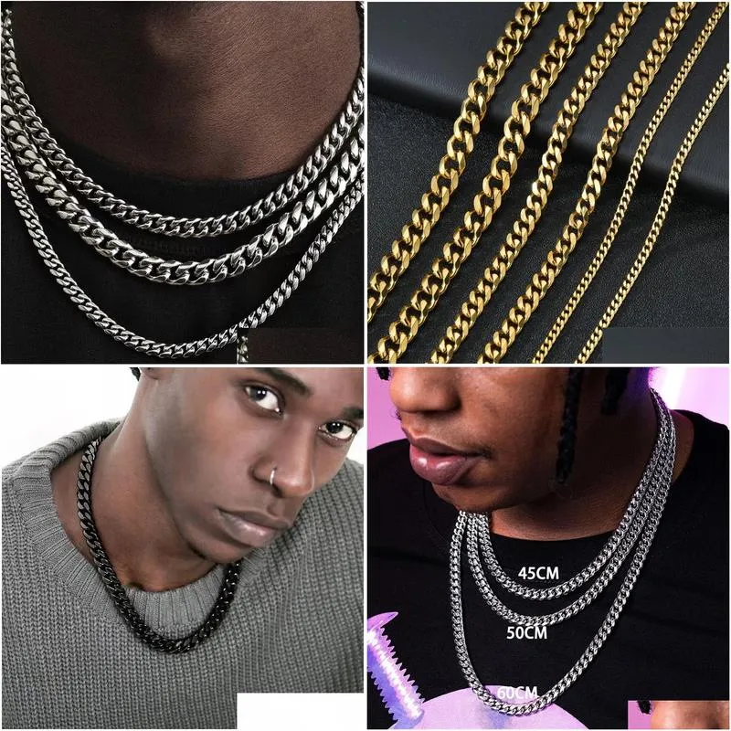 stainless steel cuban link chains necklaces for men women black gold link chain chokers necklace solid metal hip hop jewelry 3mm 5mm