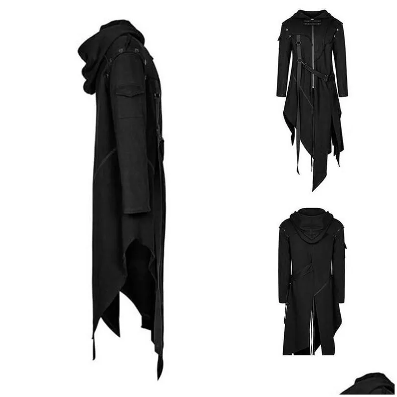 Men`S Trench Coats Mens 2021 Medieval Cosplay Gothic Halloween Costumes For Men Dress Witch Middle Ages Renaissance Black Cloak Clothi Dhd6Y