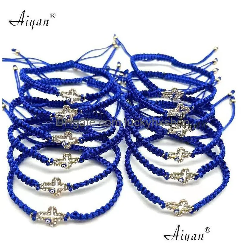 chain 12pieces religions cross with eyes handwoven bracelet for men and women to given as gifts or prayer many colors 230710