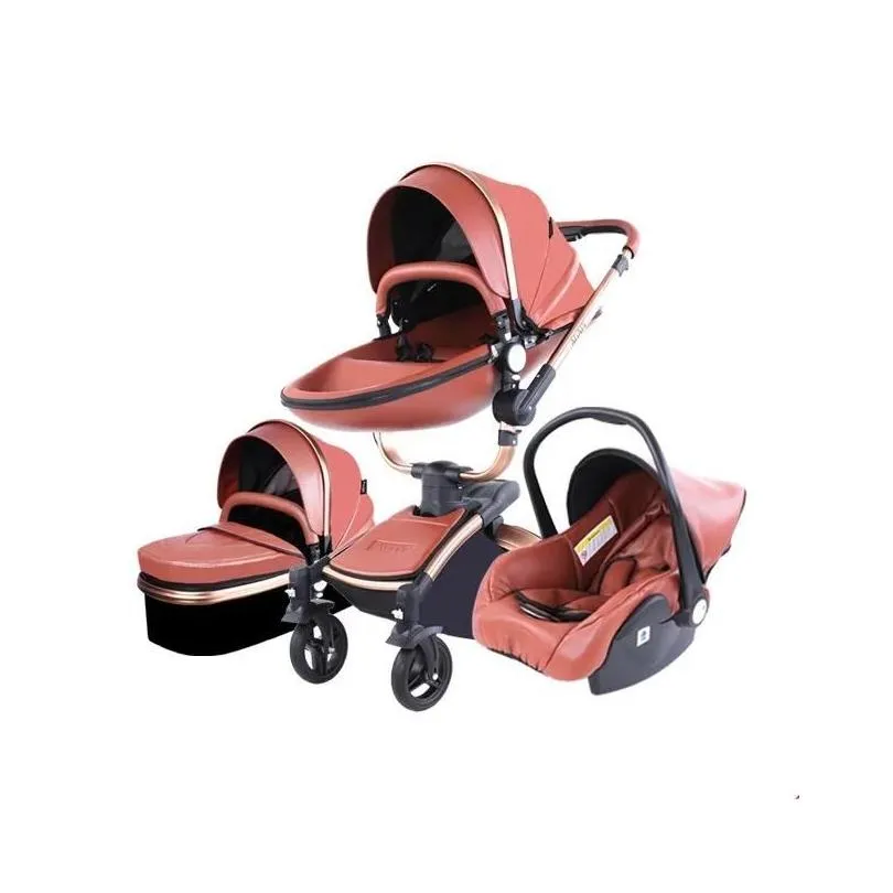 designer Strollers# High Quality Baby Stoller 3 in 1 Pram Landscape Fold PU Leather Kinderwagen Carriage Car Born Pushchair Sell like hot cakes Selling