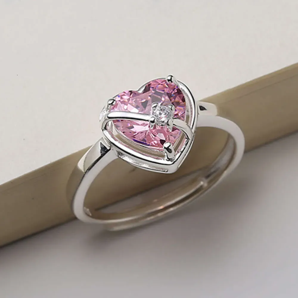 Pink Love Ring Silver Plated Chinese Style Band Ring for Men Wedding Jewelry