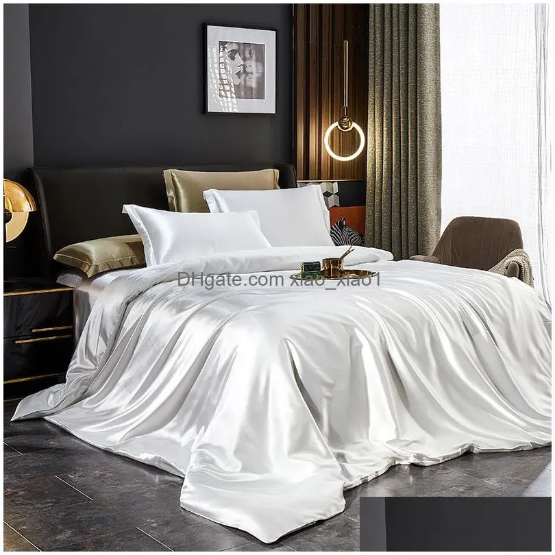 light luxury silk silk washed silk four-piece set solid color quilt cover ice silk sheets bedding