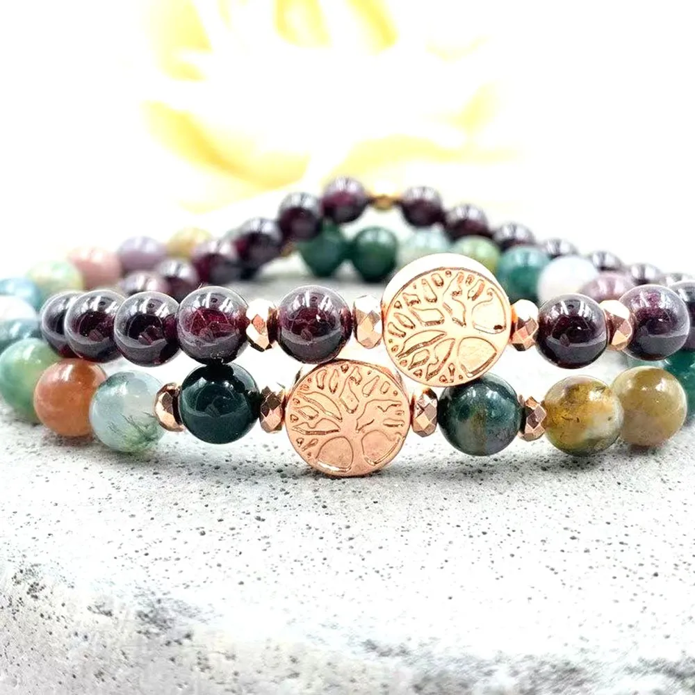 MG2096 6 MM High Quality Indian Agate Copper Beads Tree Of Life Charm Bracelet Womens Energy Protection Spiritual Mala