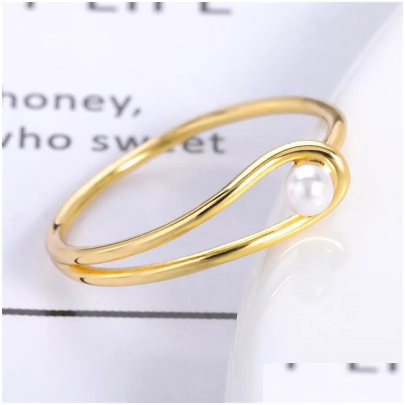 Band Rings Elegant Temperament Pearl For Women Simple Romantic Wedding Ring Fashion Female Jewelry Finger Accessories Gifts Wife Dro Otlpe