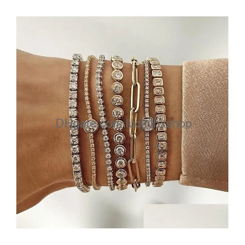 chain 5a cubic zirconia cz tennis bracelet 17cm 19cm bezel setting simple classic women girl jewelry 230508