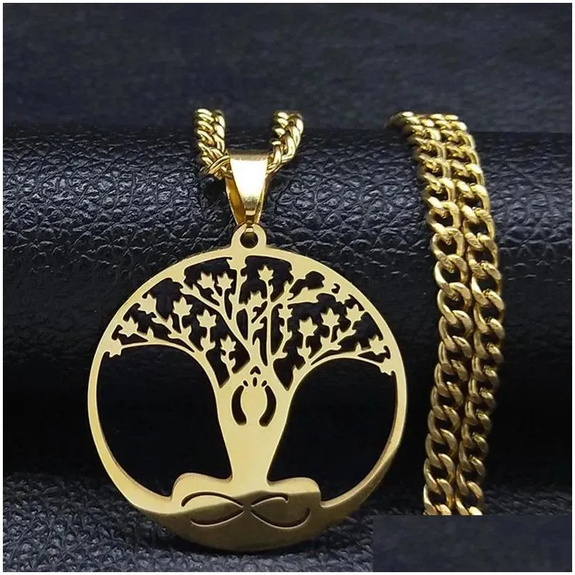 pendant necklaces artistic yoga tree of life necklace women hollow stainless steel meditation healing jewlery gift n2004s04