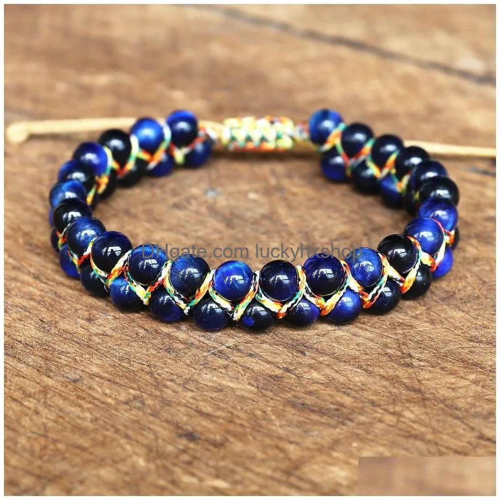 chain handmade 6mm blue tiger eye stone beads braided bracelet women men friendship strand charm bohemian jewelry 230710
