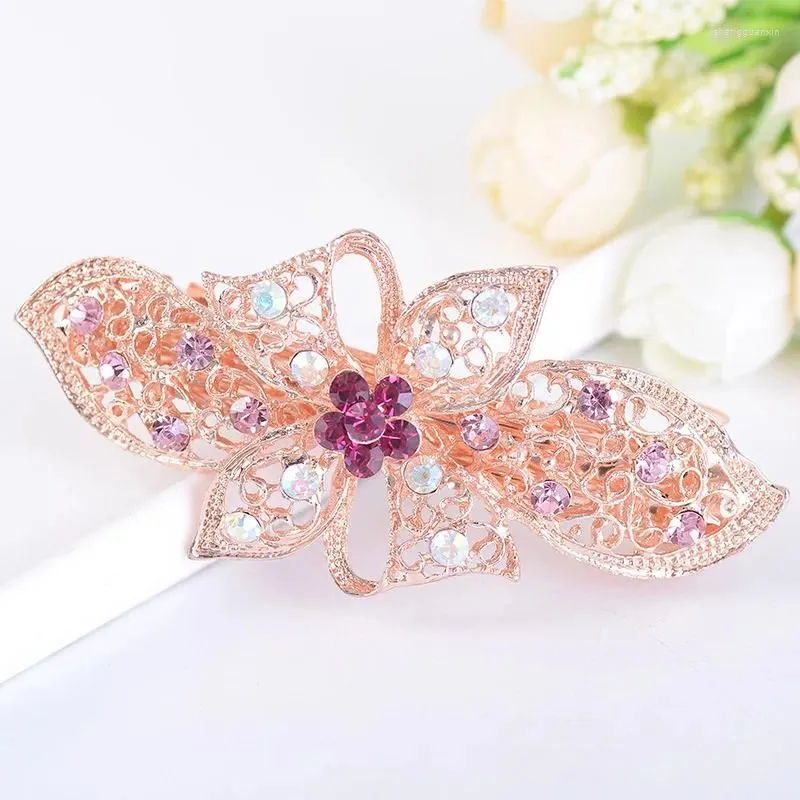 Hair Clips Fashion Metal Spring Clip Rhinestone Peacock Flower Hairpin Headwear For Women Crystal Barrette Accessories