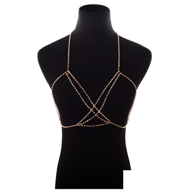 sexy rhinestone body chain for women boho jewelry cross chest shining crystal party wedding decoration accessory