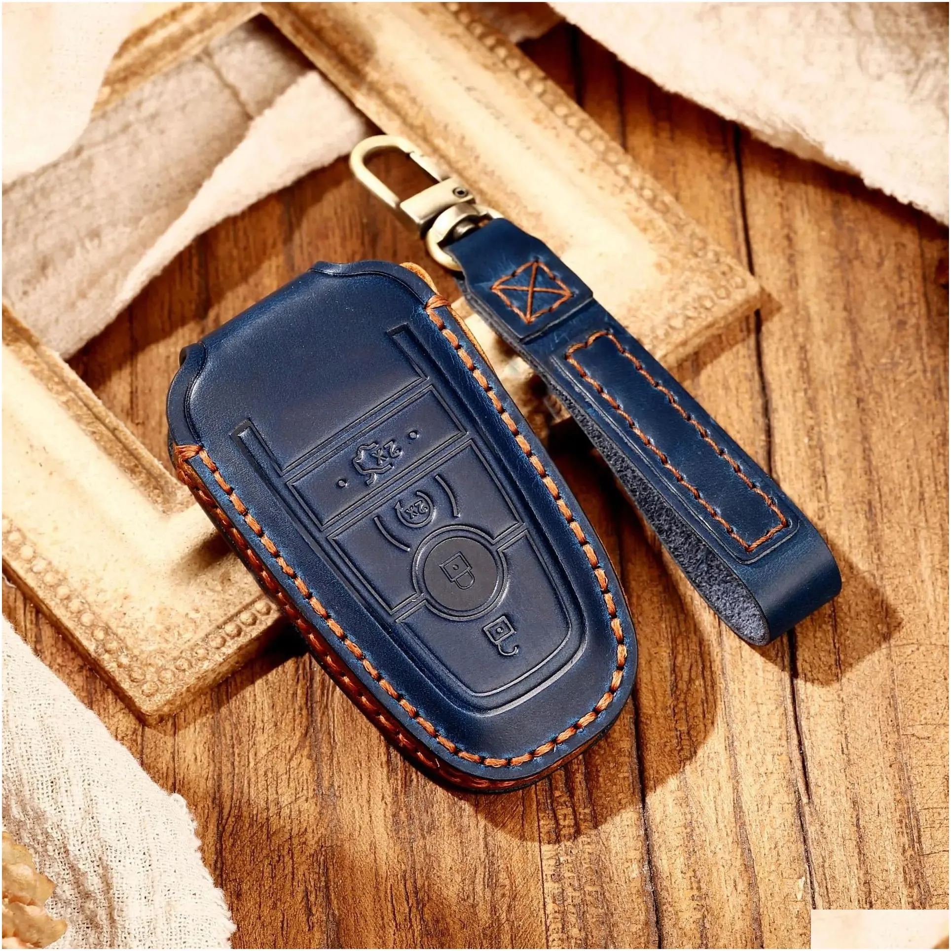 car key leather case cover fob holder keyring shell for ford 2017 mondeo mustang raptor f150 fusion edge expedition l69
