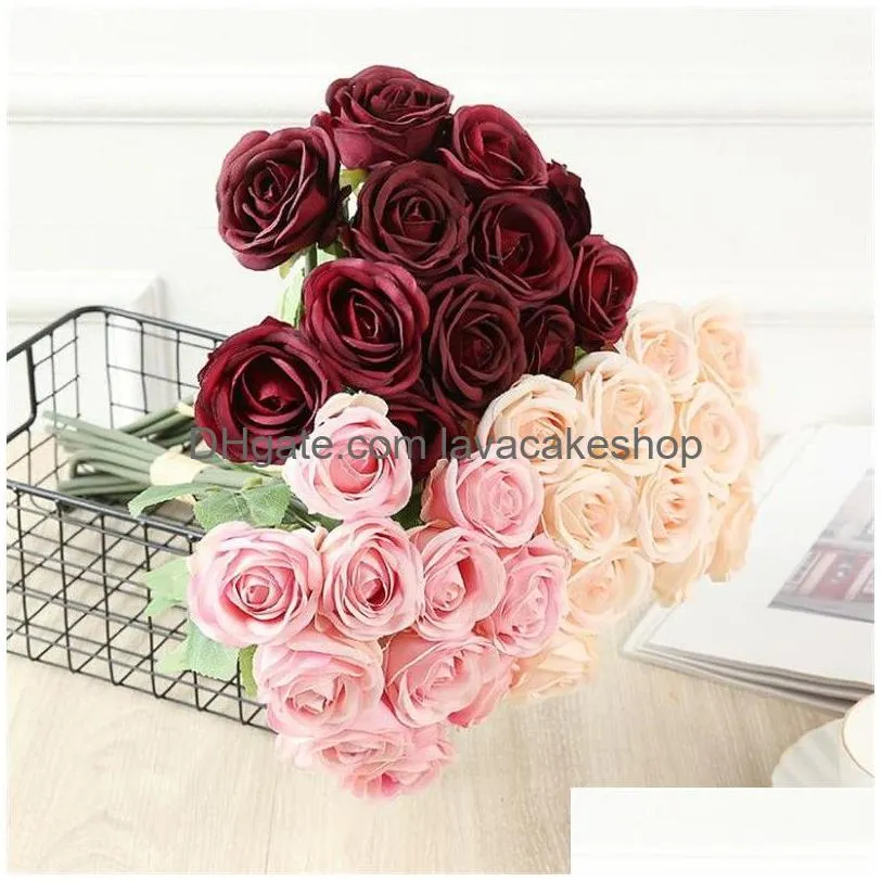 12 head artificial rose 11 colors simulation rose flower wedding party decoration fake flower valentine`s day gift t9i00990