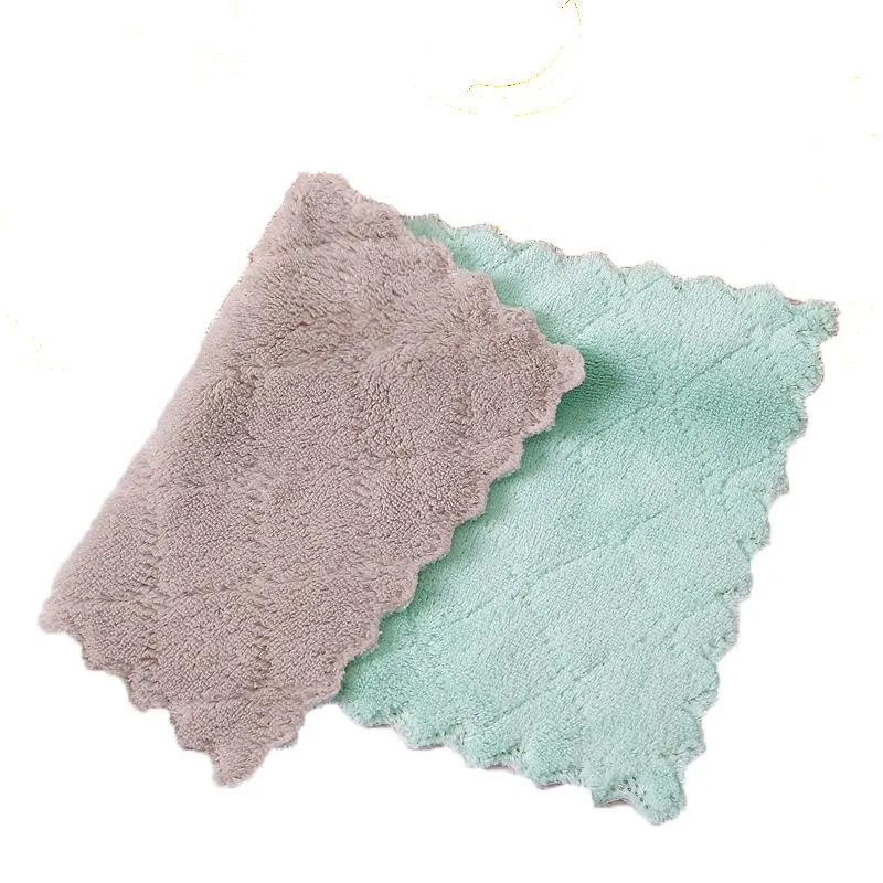 5pcs Double Sided Embossed Coral Fleece Dish Towels Soft Absorbent Non-Shedding - Perfect Kitchen Cleaning HZ0089