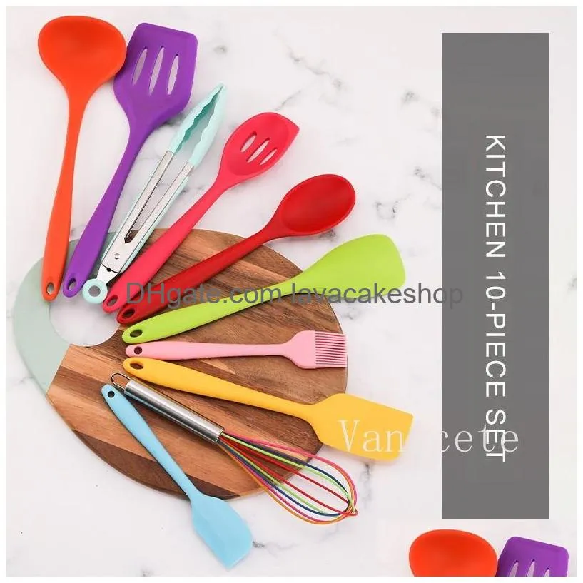 color silicone cooking utensils 10-piece set non-stick pot silicone kitchenware set environmental protection cooking-shovel tool