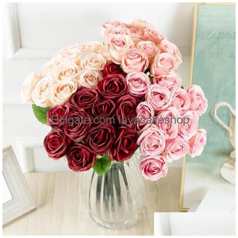 12 head artificial rose 11 colors simulation rose flower wedding party decoration fake flower valentine`s day gift t9i00990