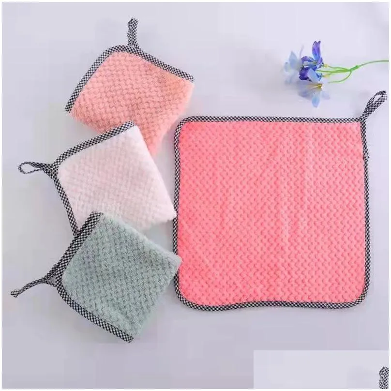 Cleaning Cloths Thickening Kitchen Dish Towels Absorbent Coral Veet Dishcloths Nonstick Oil Fast Drying Washcloths Drop Delivery Hom Otwvo