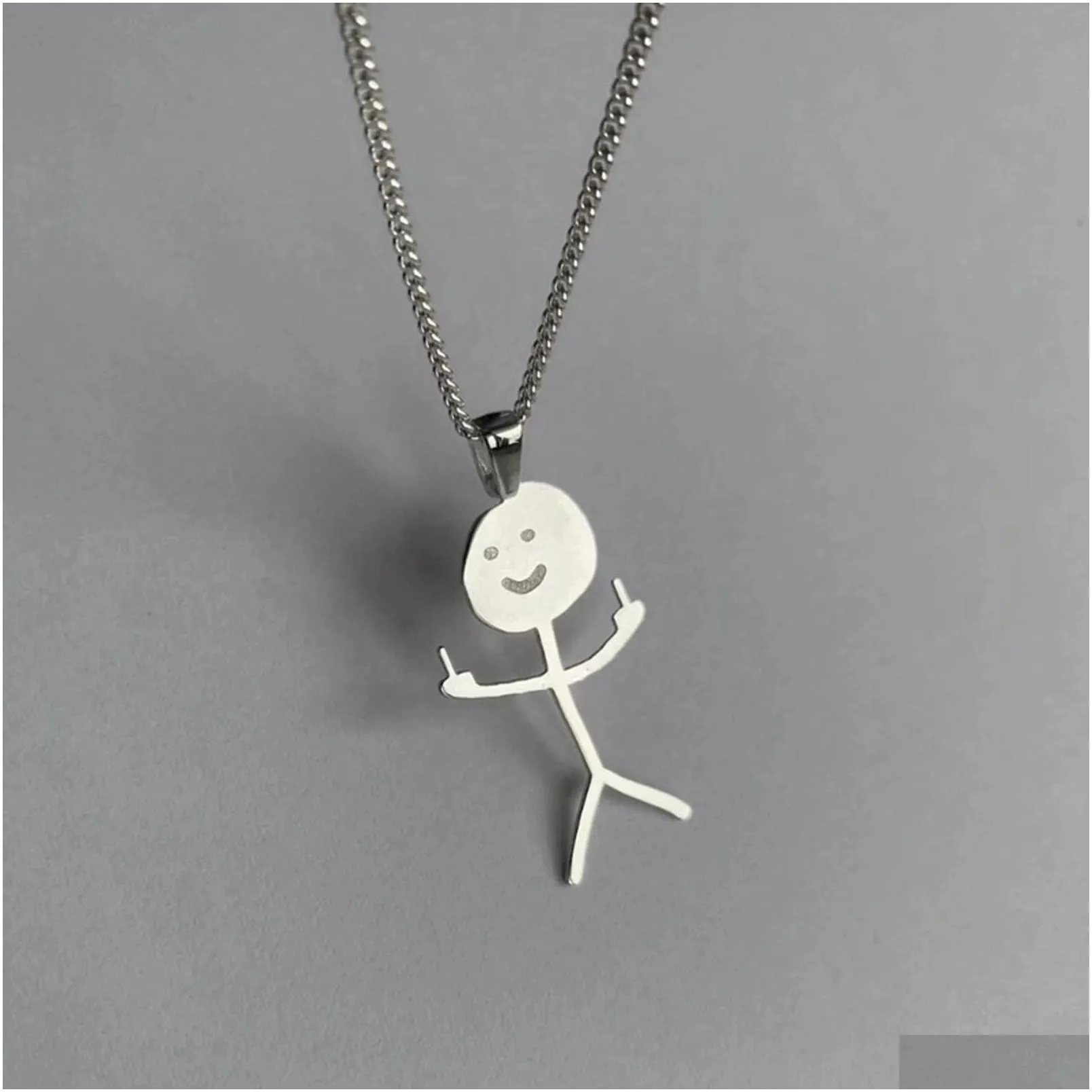 stainless steel clavicle cute kazuha goth girlfriends funny character doodle man necklace kpop choker original silver girl gift
