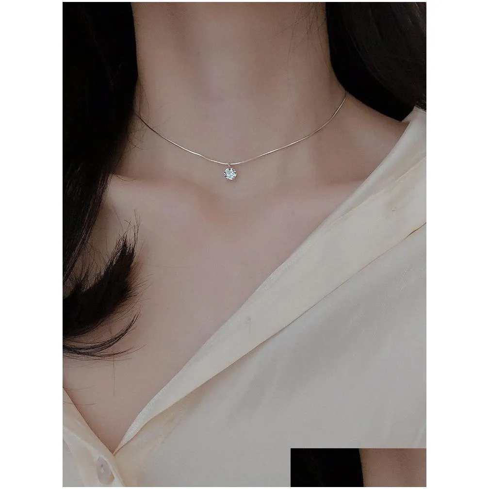 female transparent fishing line necklace silver color invisible chain women rhinestone choker necklace collier femme