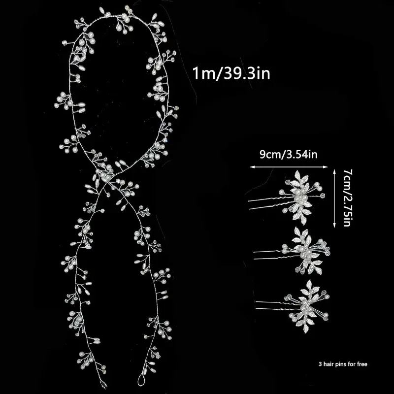 Hair Clips Bride Wedding Headwear Set 1 Meter Soft Chain Headband 3 Hairpins And Pin Hairpin Accessories.