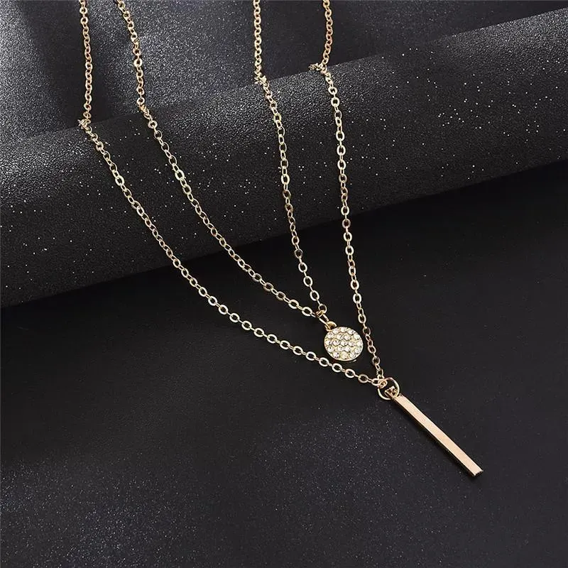 Chains Elegant Silver Double Layer Necklace Round Shiny Full Zircon Long Pendant Choker Necklaces Gift For Girl Fashion