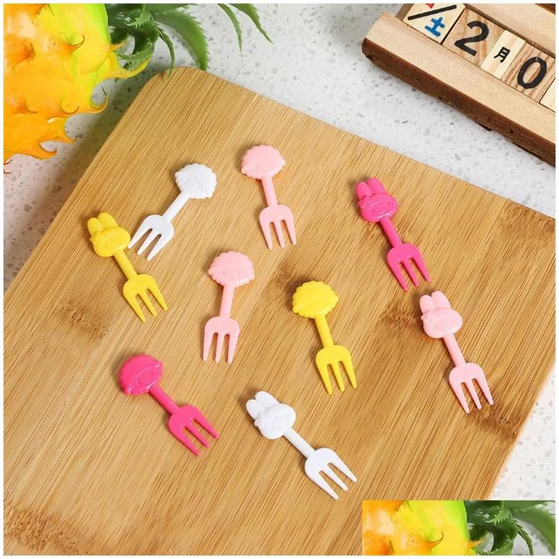 Forks Animal Fruit Fork Food Grade Plastic Mini Cartoon Kids Cake Tootick Bento Lunch Accessories Party Decoration Drop Delivery Hom Otri3