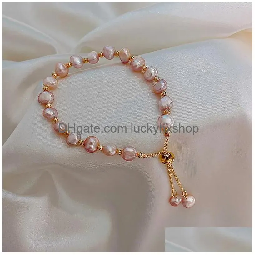 chain kpop irregular imitation pearl bracelet for women korean natural stone pendant adjustable cuff bracelets anniversary jewelry