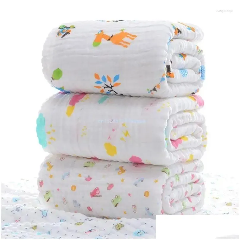 Blankets Soft Silky Cartoon Muslin Swaddle Neutral Receiving Blanket Large Dropship