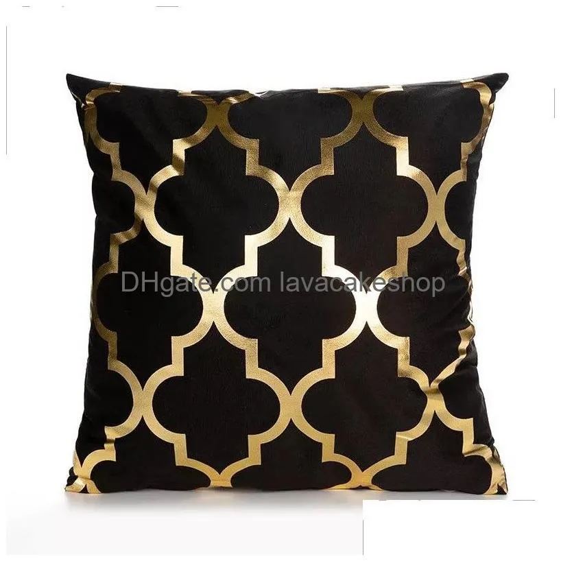 simple black gold short plush pillow case fashionable geometric cushion cover home decoration 7 colors t500539