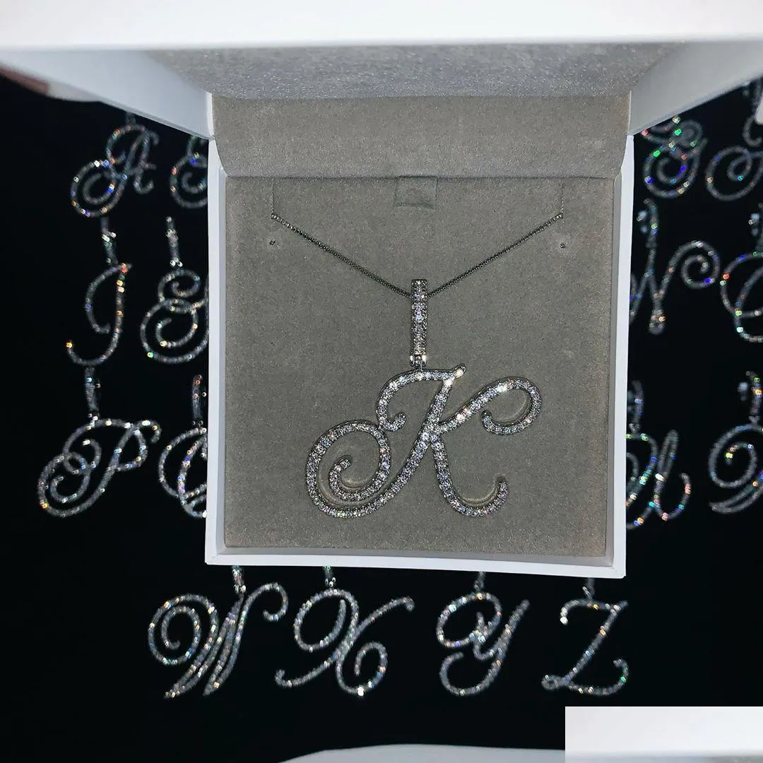 cursive 26 initial letter pendant necklace micro pave 5a cubic zirconia cz alphabet name jewelry