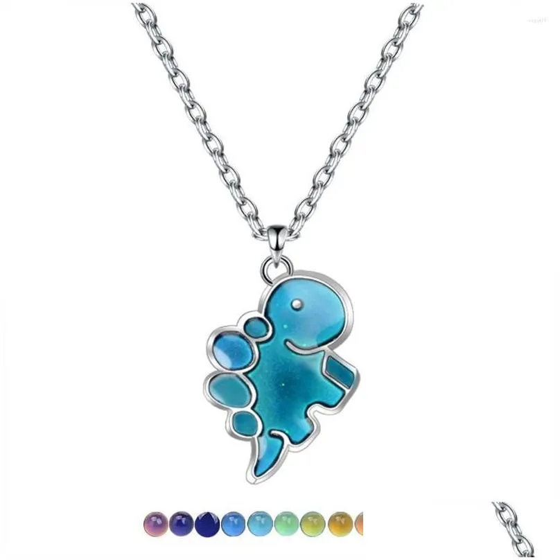 pendant necklaces mood cute cartoon dinosaur temperature control color change necklace women stainless steel chain