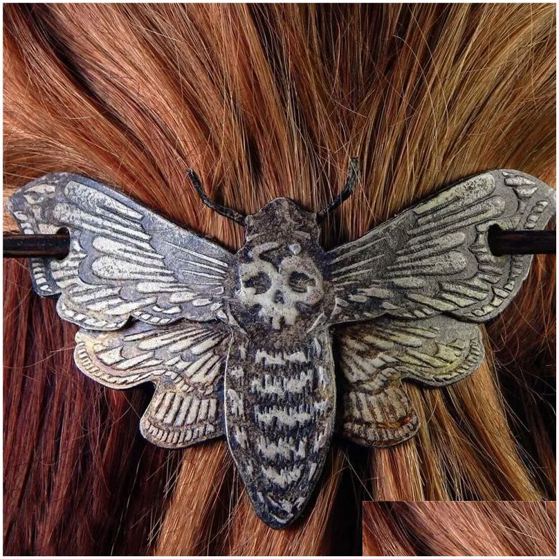 death moth/skull hairpins stick slide with faux bone for women halloween party cosplay props hair accessories