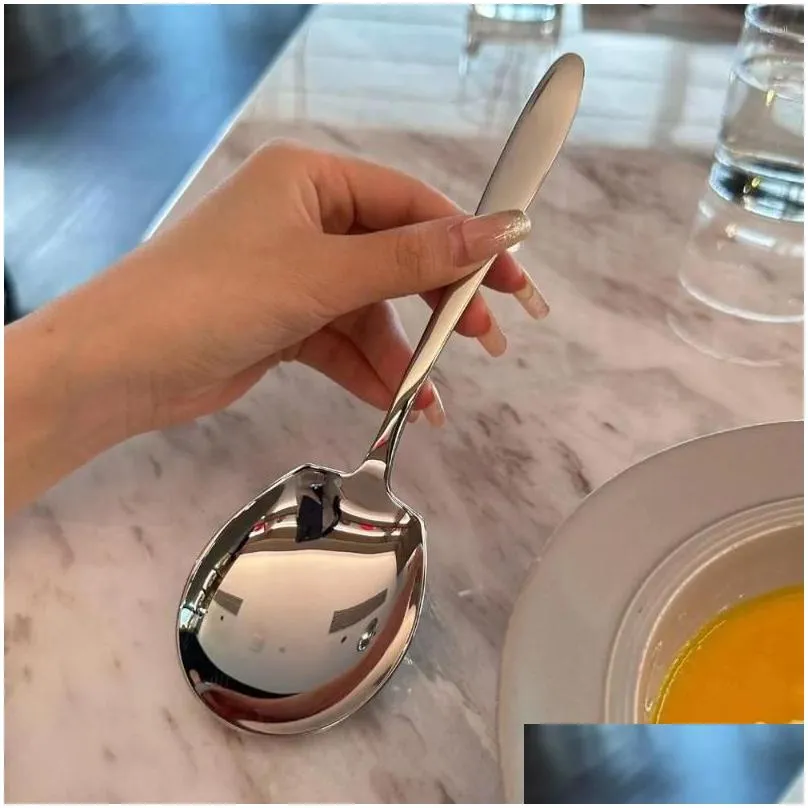 Spoons Long Handle Stainless Steel Serving Spoon Ice Cream Scoop Polished Surface Large Size Tablespoons Smooth Edges Soup Rice