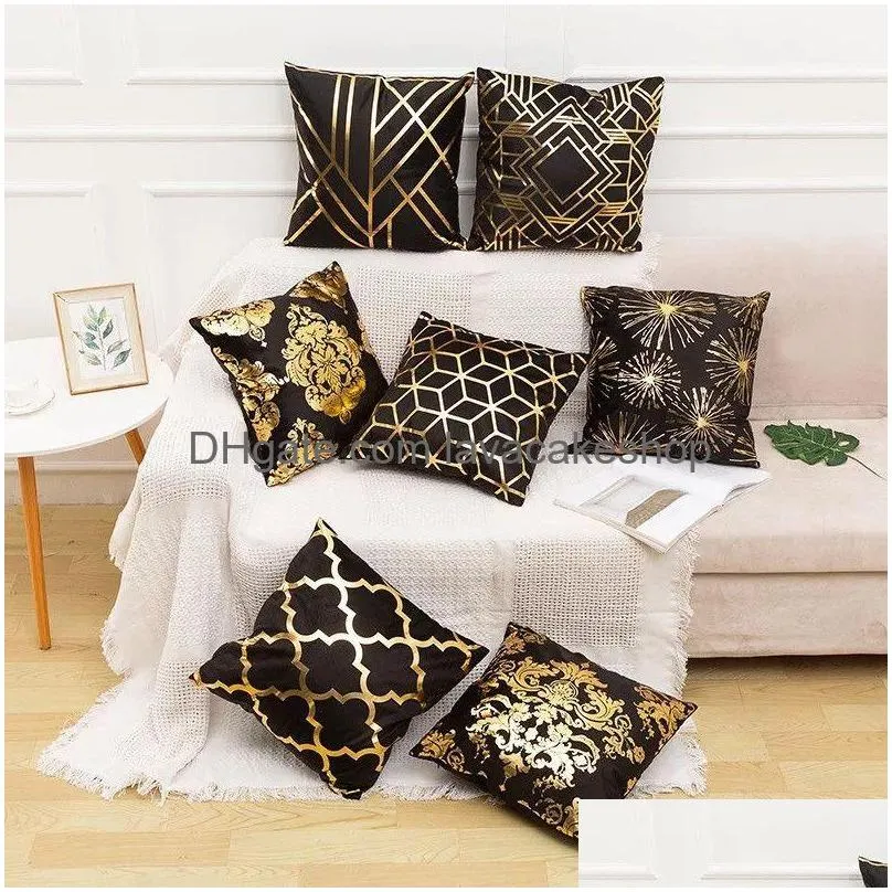 simple black gold short plush pillow case fashionable geometric cushion cover home decoration 7 colors t500539