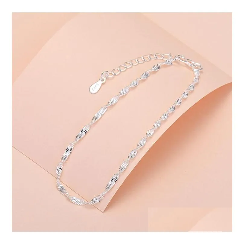 925 sterling silver fashion simple elegant twisted link chain bracelets jewelry for woman wave anklet gifts