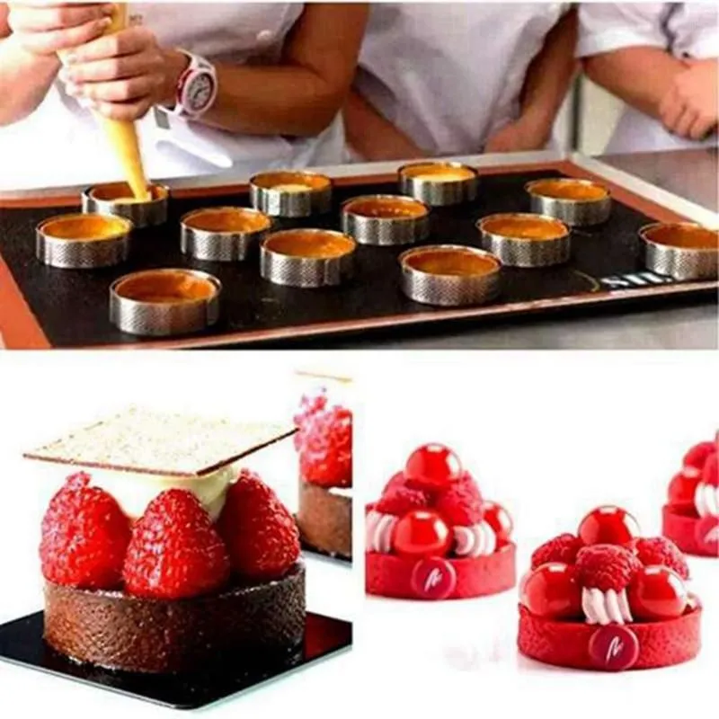 Bakeware Tools 20Pcs Circular Tart Rings With Holes Fruit Pie Quiches Cake Mousse Kitchen Baking Mould Perforated Ring 8cm