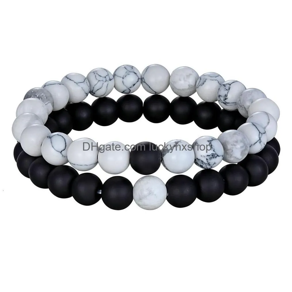 chain xqni 2pcsset style couples distance bracelet natural stone yoga beaded for men women friend gift charm strand jewelry 230710